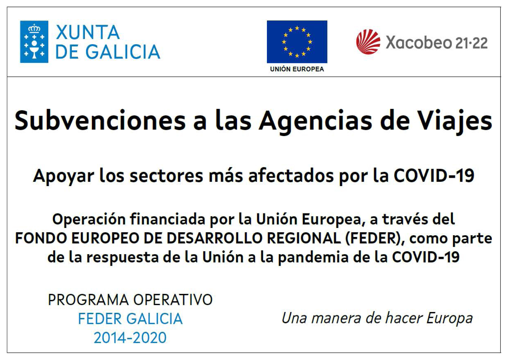 FEDER | Subvenciones a las Agencias de Viajes | Xunta de Galicia